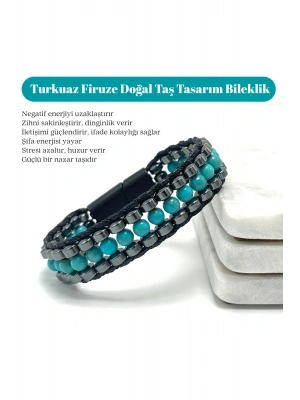 Sertifikalı Turkuaz ( Firuze ) Taşı Erkek Bileklik – Çelik Kilitli, Doğal Taş Tasarım, Şık ve Özgün