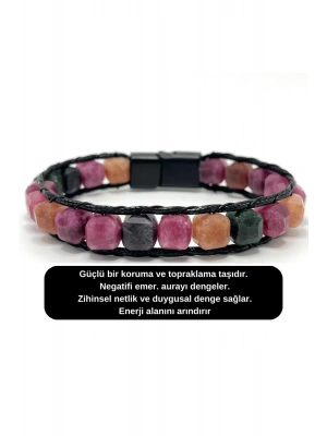 SERTİFİKALI Turmalin Küp Kesim Kilitli Doğal Taş Bileklik 8 mm