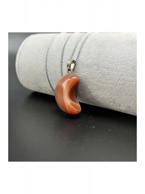 Sertifikalı Turuncu Akik Hilal Model Doğal Taş Kolye (KARARMAMA GARANTİLİ)