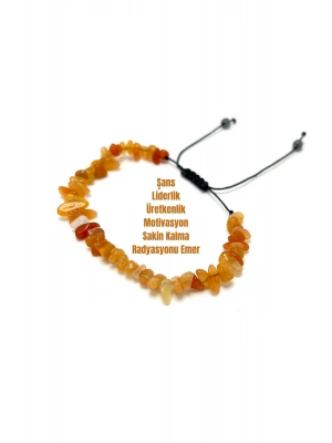 SERTİFİKALI Turuncu Aventurin Saçaklı Model Doğal Taş Makrome Bileklik Ayarlanabilir Ölçü