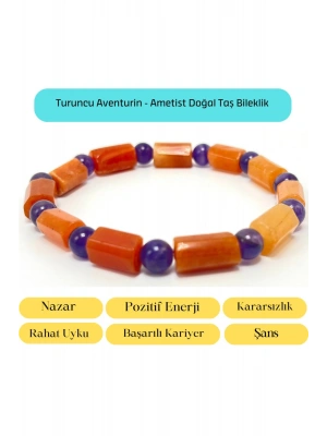 Sertifikalı Turuncu Aventurin ve Ametist Doğal Taş Bileklik
