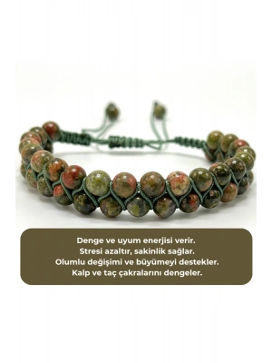 SERTİFİKALI Unakit Çift Sıra Doğal Taş Makrome Bileklik Ayarlanabilir Ölçü