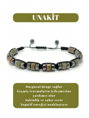 Sertifikalı Unakit Disk Model Doğal Taş Makrome Bileklik Ayarlanabilir Ölçü