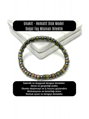 SERTİFİKALI Unakit - Hematit Disk Model Doğal Taş Misinalı Bileklik