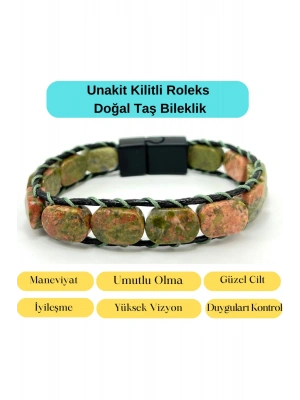 Sertifikalı Unakit Kilit Kapama Roleks Doğal Taş Deri Bileklik
