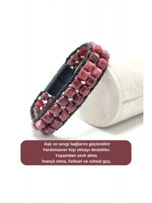 SERTİFİKALI Yakut Çift Sıra Küp Kesim Kilitli Doğal Taş Bileklik 6mm Taş