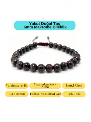 Sertifikalı Yakut Doğal Taş 6mm Makrome Bileklik Ayarlanabilir Ölçü