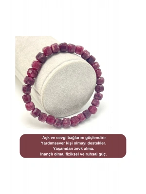 SERTİFİKALI Yakut Küp Kesim Lastikli Doğal Taş Bileklik 6mm