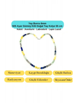 SERTİFİKALI Yay Burcu 6mm 925 Ayar Gümüş Doğal Taş Kolye 55 cm