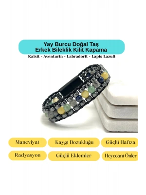 SERTİFİKALI Yay Burcu Disk Model Doğal Taş Erkek Bileklik Mıknatıslı Kilit