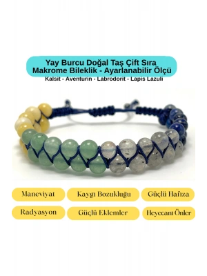 SERTİFİKALI Yay Burcu Doğal Taş Çift Sıra Makrome Bileklik