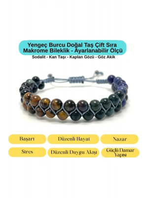 SERTİFİKALI Yengeç Burcu Doğal Taş Çift Sıra Makrome Bileklik