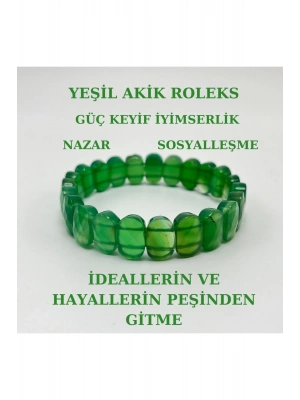 Sertifikalı Yeşil Akik Doğal Taş Roleks Bileklik