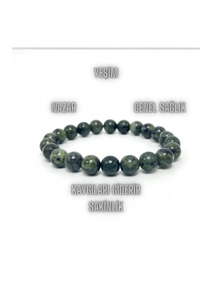 Sertifikalı Yeşim 8mm Elastik Misinalı Doğal Taş Bileklik