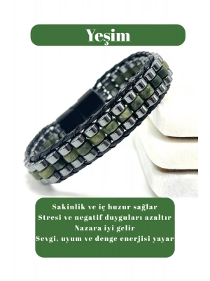 Sertifikalı Yeşim Disk Model Doğal Taş Erkek Bileklik Kilitli Kapama