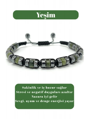 Sertifikalı Yeşim Disk Model Doğal Taş Makrome Bileklik Ayarlanabilir Ölçü