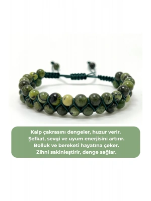 SERTİFİKALI Yeşim Doğal Taş 6mm Çift Sıra Doğal Taş Makrome Bileklik Ayarlanabilir Ölçü