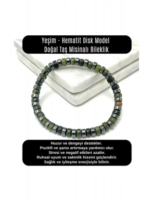 SERTİFİKALI Yeşim - Hematit Disk Model Doğal Taş Misinalı Bileklik