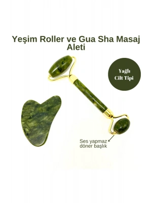 Sertifikalı Yeşim Roller ve Gua Sha Doğal Taş Masaj Aleti Takım