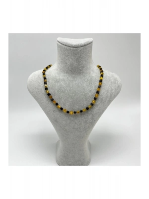 SERTİFİKALI YETİŞKİN KEHRİBAR KOLYE SARI SİYAH KÜP KESİM 60 CM