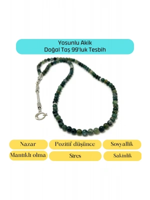 Sertifikalı Yosunlu Akik 6mm 99luk Doğal Taş Tesbih