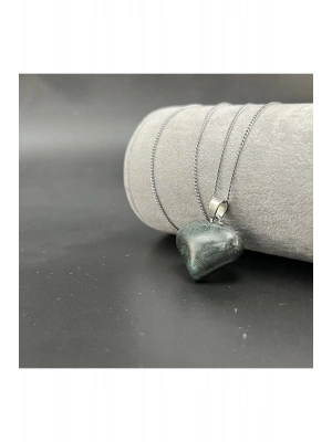 Sertifikalı Yosunlu Akik Kalp Model Doğal Taş Kolye (Kararmama Garantili)