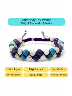 SERTİFİKALI Zayıflama Dişil Enerji Dinçlik Ametist Ay Taşı Prehnit Ayarlanabilir Ölçü Bileklik