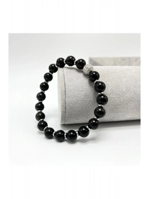 SERTİFİKALI ZİRKON APARATLI OBSİDYEN  8MM MİSİNALI DOĞAL TAŞ BİLEKLİK