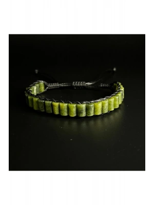 Yeşim Silindir Kesim Makrome Doğal Taş Deri Bileklik Unisex