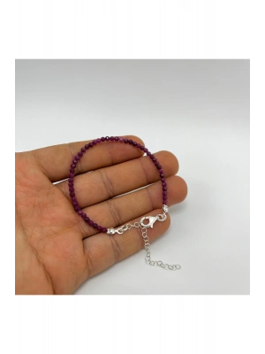 Yıldız Doğal Taş Yakut 2 mm 925 Ayar Gümüş Doğal Taş Bileklik 16cm + 5 cm Uzatma Zincirli