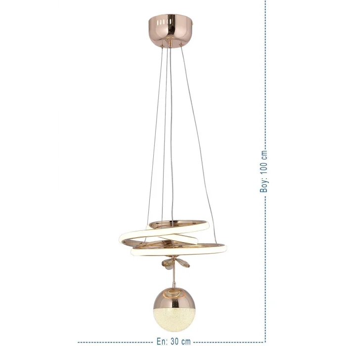 Kasırga 3 Renk Gold ( Sarı Beyaz ve Gün Işığı ) Luxury Led Avize Kristal Taşlı Concept