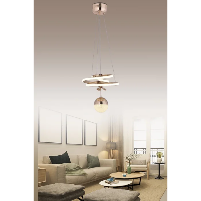 Kasırga 3 Renk Gold ( Sarı Beyaz ve Gün Işığı ) Luxury Led Avize Kristal Taşlı Concept