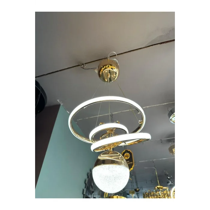 Kasırga 3 Renk Gold ( Sarı Beyaz ve Gün Işığı ) Luxury Led Avize Kristal Taşlı Concept