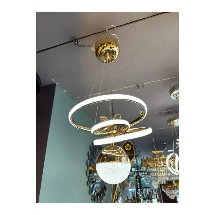 Kasırga 3 Renk Gold ( Sarı Beyaz ve Gün Işığı ) Luxury Led Avize Kristal Taşlı Concept
