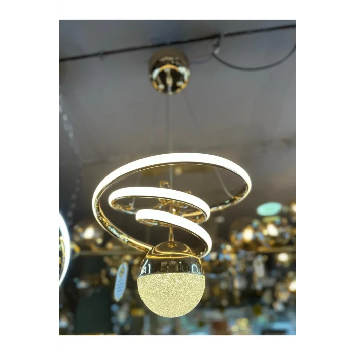 Kasırga 3 Renk Gold ( Sarı Beyaz ve Gün Işığı ) Luxury Led Avize Kristal Taşlı Concept