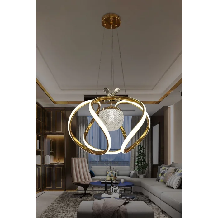 3 Renk Modern Sarkıt Toplu Dron Ledli Avize Nikelaj Gold Kaplama