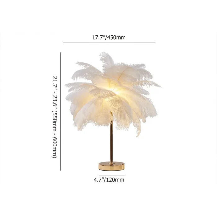 Masa Lambası Deve Kuşu Tüy Palmiye Beyaz Abajur