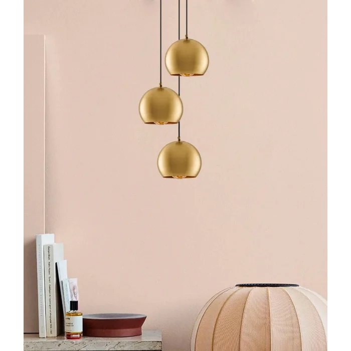 Bronz Üçlü Küre Sarkıt Avize Pirinç Renk