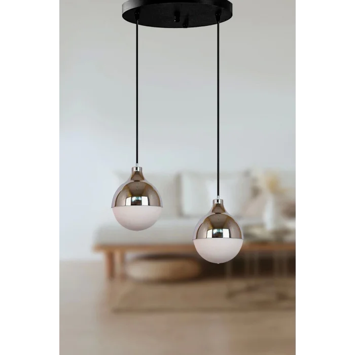 Modern İkili Sarkıt Retro Bakır Renk Beyaz Camlı Yatak Odası Avize