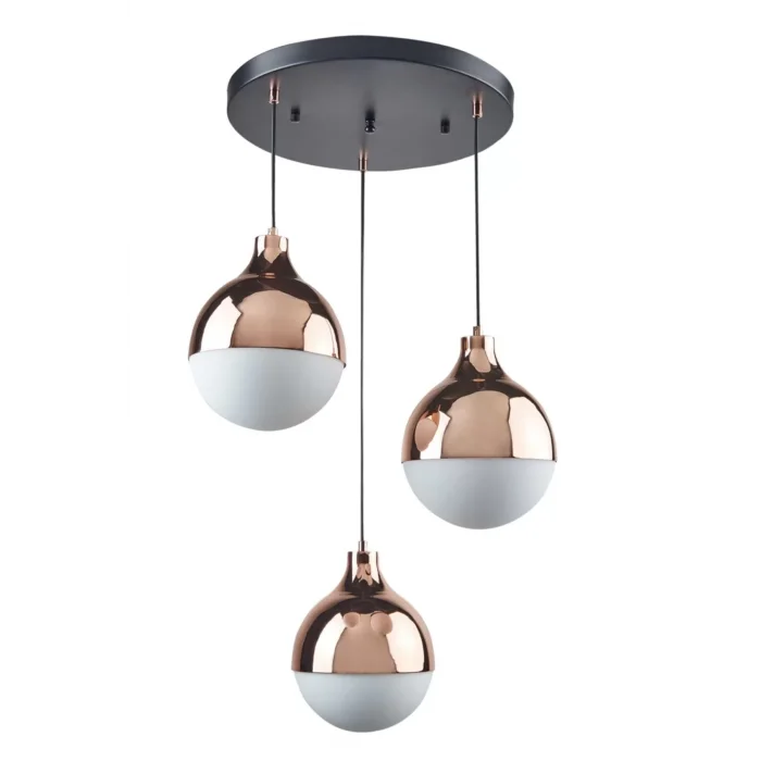 Modern Üçlü Sarkıt Retro Bakır Renk Beyaz Camlı Salon Avize