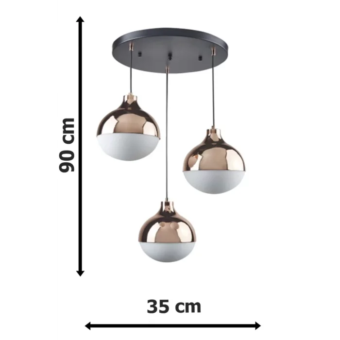 Modern Üçlü Sarkıt Retro Bakır Renk Beyaz Camlı Salon Avize