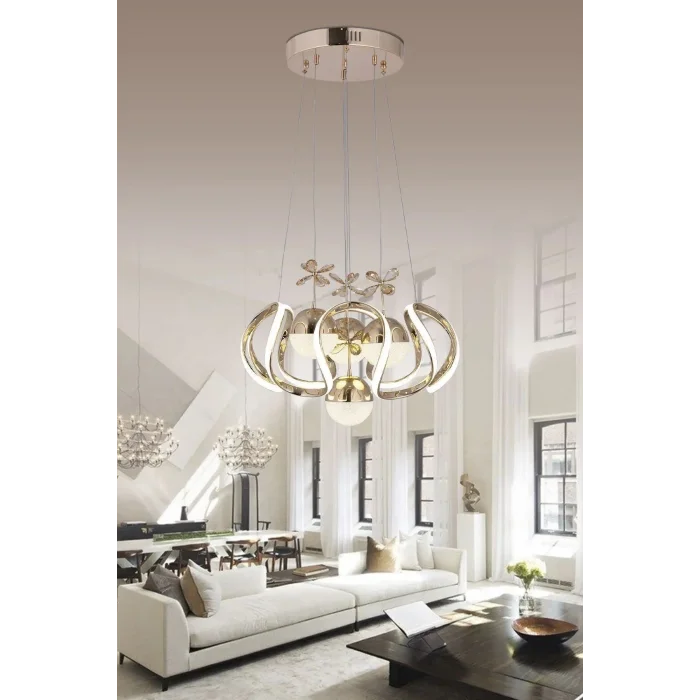 Heracles 3 Renk Gold ( Sarı Beyaz ve Gün Işığı ) Luxury Led Kristal Taşlı Avize