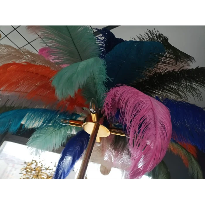 Gökkuşağı Deve Kuşu Tüyü Lambader