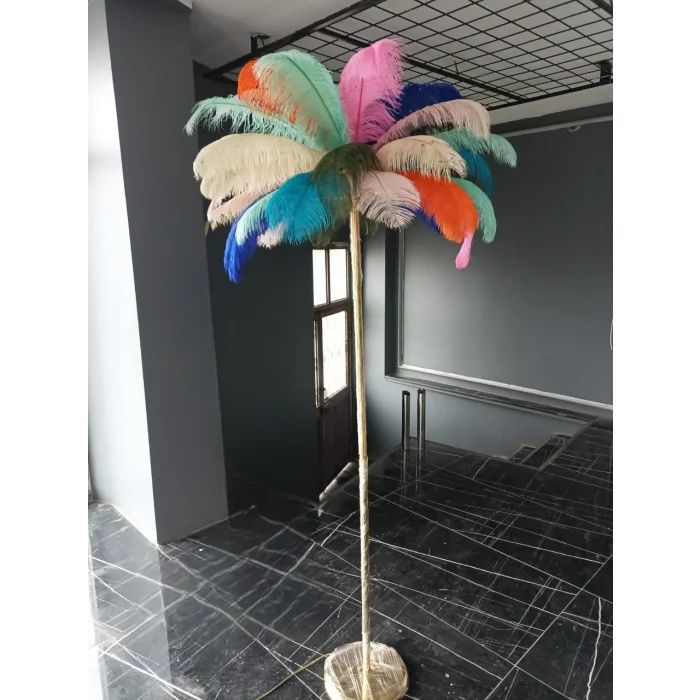 Gökkuşağı Deve Kuşu Tüyü Lambader