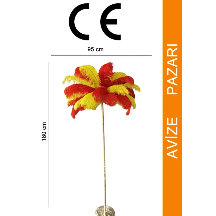 Sarı Kırmızı Deve Kuşu Tüyü Lambader