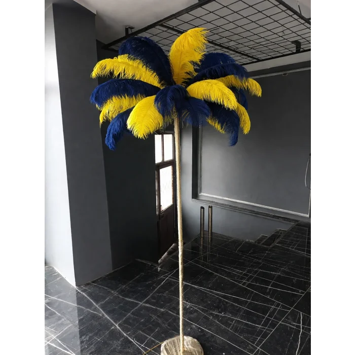 Sarı Lacivert Deve Kuşu Tüyü Lambader