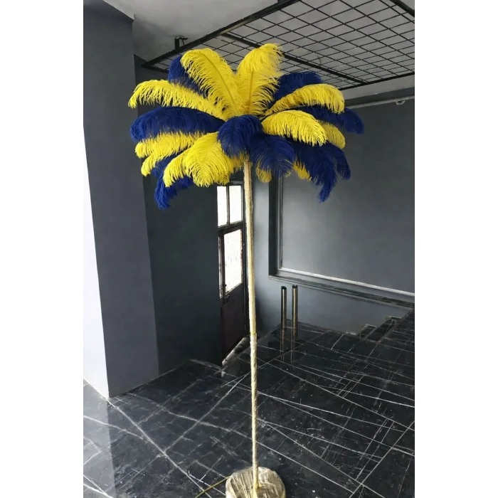 Sarı Lacivert Deve Kuşu Tüyü Lambader