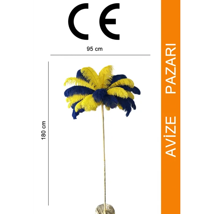 Sarı Lacivert Deve Kuşu Tüyü Lambader