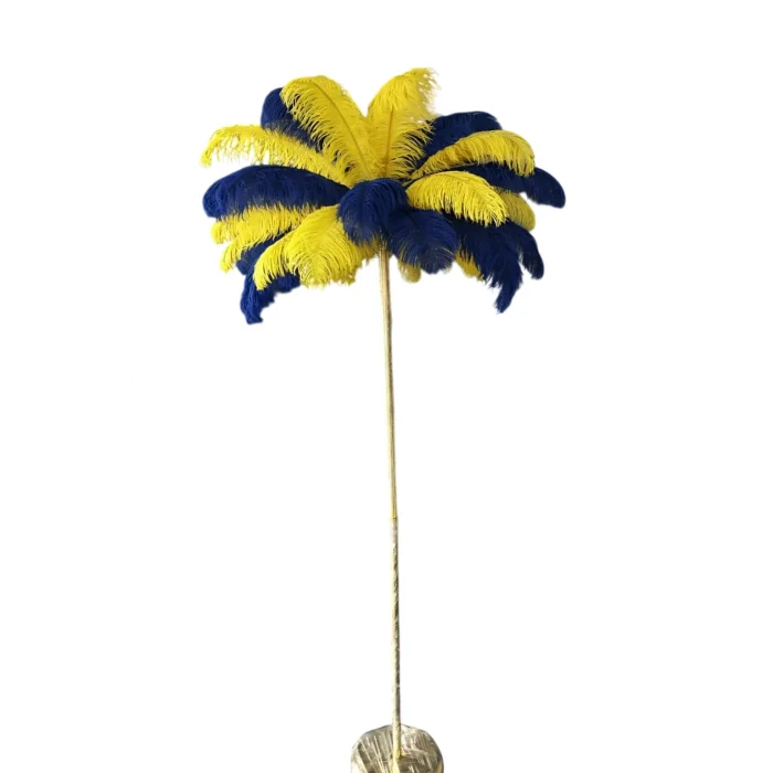 Sarı Lacivert Deve Kuşu Tüyü Lambader