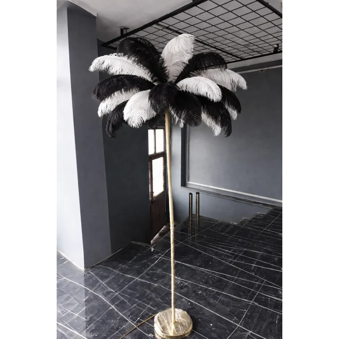 Siyah Beyaz Deve Kuşu Tüyü Lambader